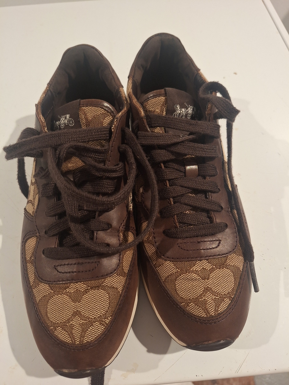 Coach Brown Signature Monogram Lace-Up Sneakers. See Pictures.sml Spot